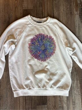 Volcom White Crewneck Sweatshirt with Striped Neck Detail